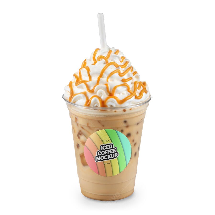 Mockup Copo Café Gelado Chantilly Caramelo Editável
