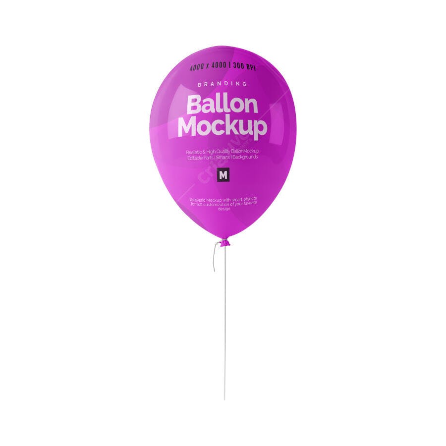 Mockup Balão Roxo Flutuante Fundo Branco Editável