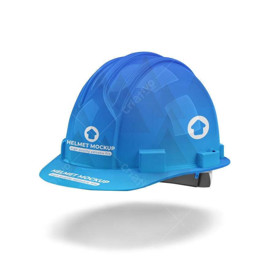 Mockup Capacete Azul de Segurança Flutuante Editável