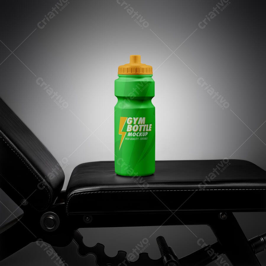 Mockup Garrafa Squeeze Academia Verde Frontal Editável
