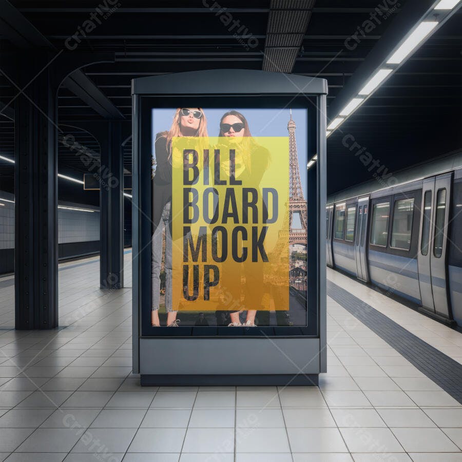 Mockup Outdoor Painel Metrô Estação Editável
