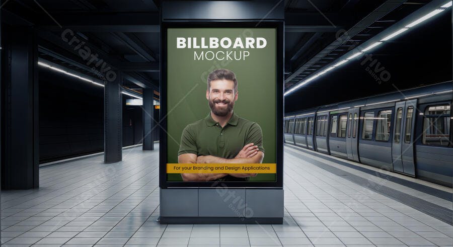 Mockup Outdoor Painel Metrô Vertical Editável