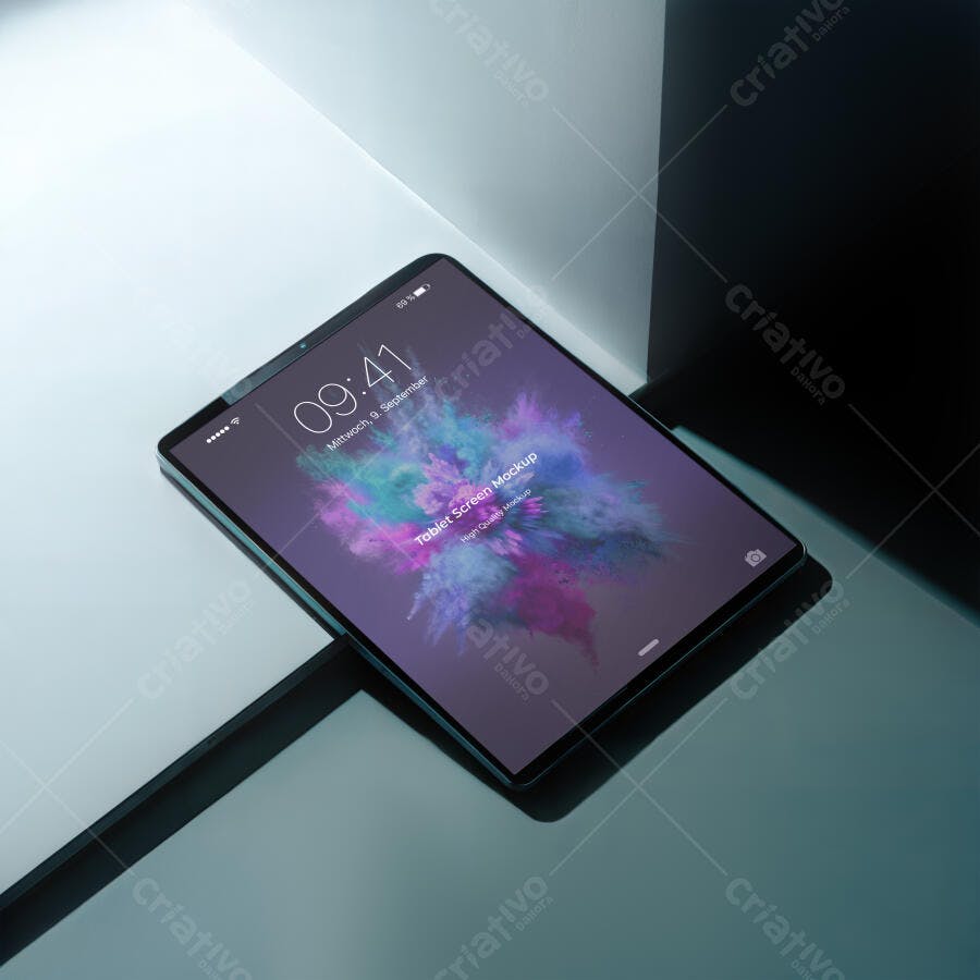 Mockup Tablet Tela Deitada Fundo Minimalista Editável