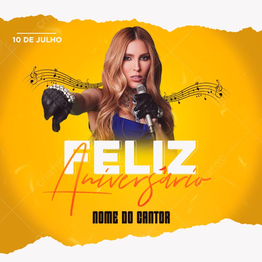 Post Instagram Feliz Aniversário Cantor Julho PSD Editável