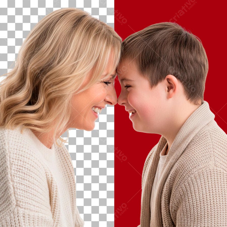 Foto Recortada Mãe e Filho Sorrindo Dia dos Pais PNG Fundo Transparente