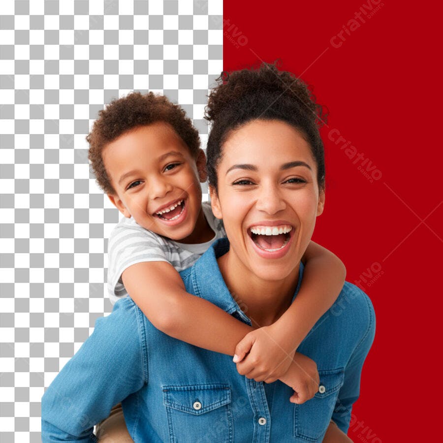 Foto Recortada Mãe e Filho Sorrindo PNG Fundo Transparente