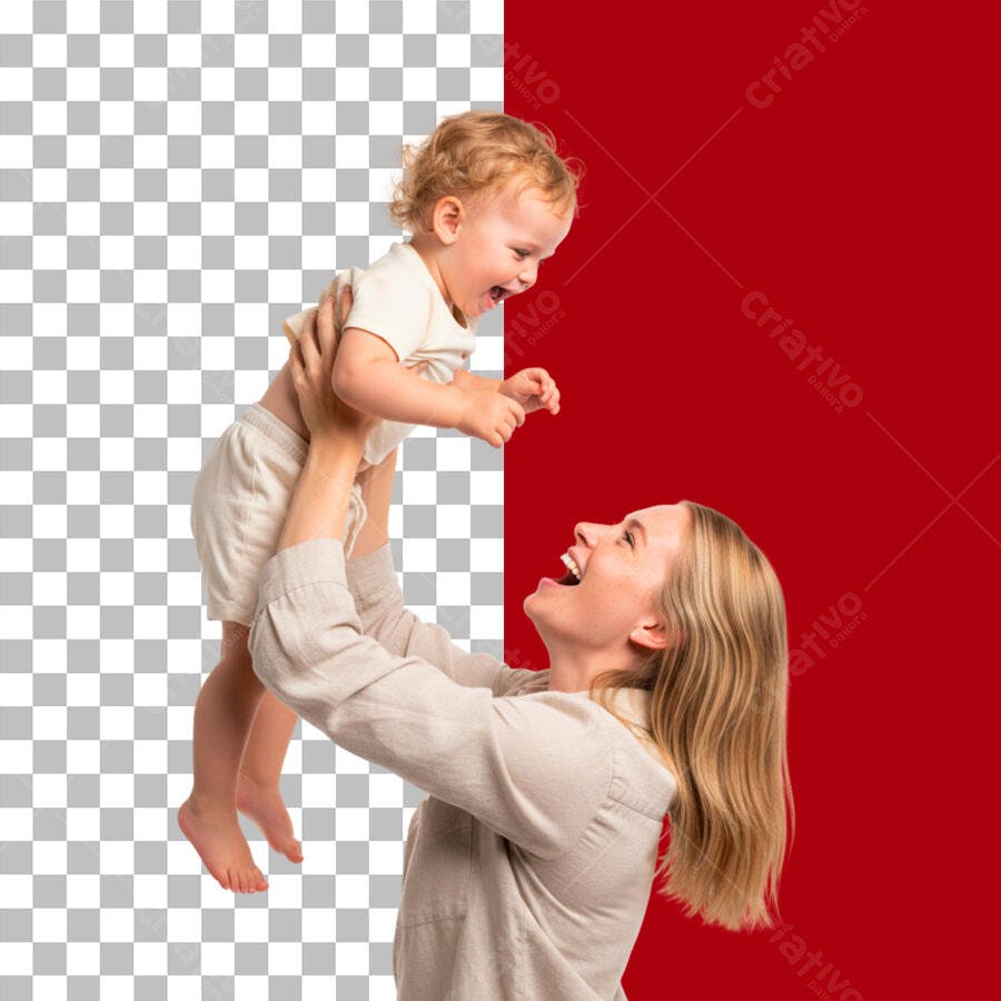 Foto Recortada Mãe e Bebê Rindo Feliz PNG Fundo Transparente
