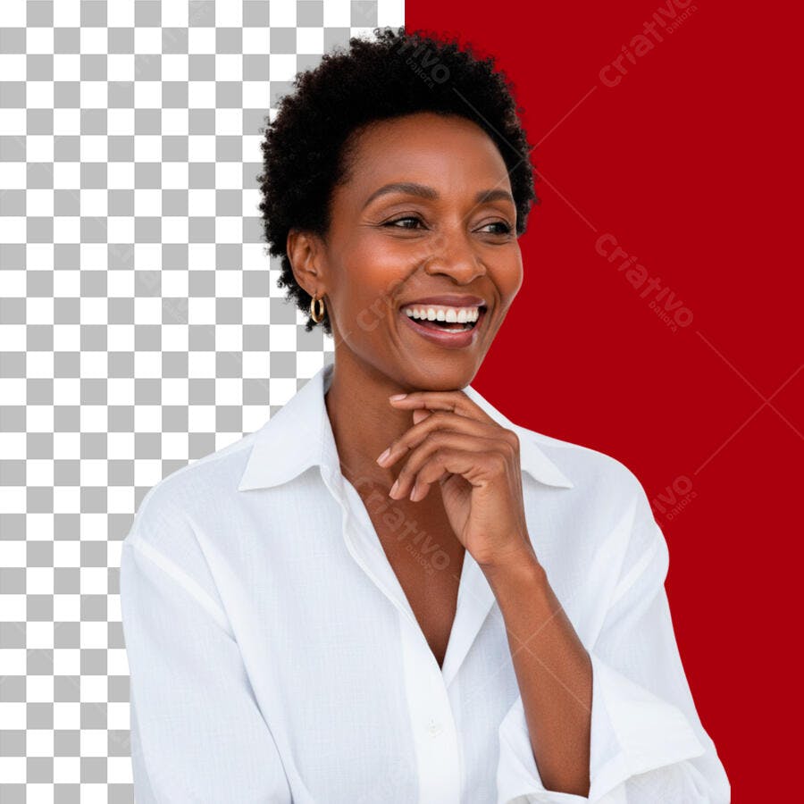 Foto Recortada Mulher Negra Sorrindo Camisa Branca PNG Fundo Transparente