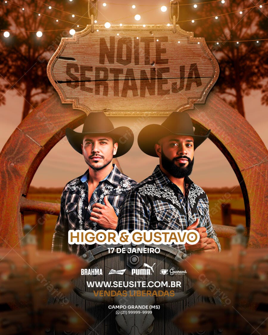 Flyer Noite Sertaneja Show Música PSD Editável