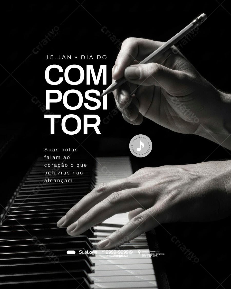 Post Dia do Compositor 15 de Janeiro Música PSD Editável