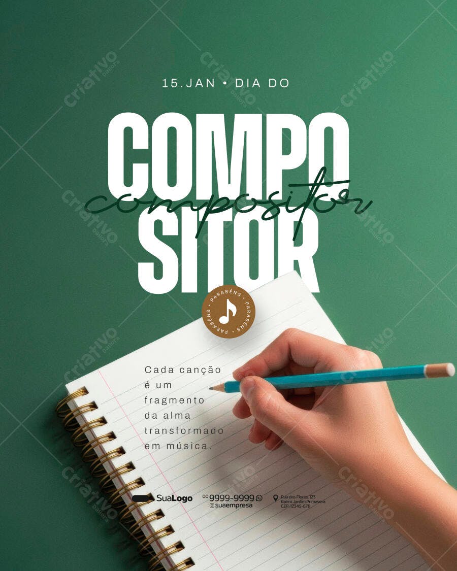 Post Dia do Compositor 15 de Janeiro PSD Editável