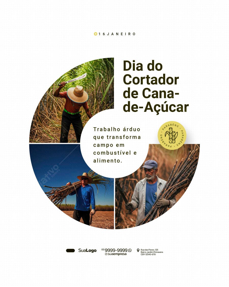 Post Instagram Dia do Cortador de Cana-de-Açúcar PSD Editável