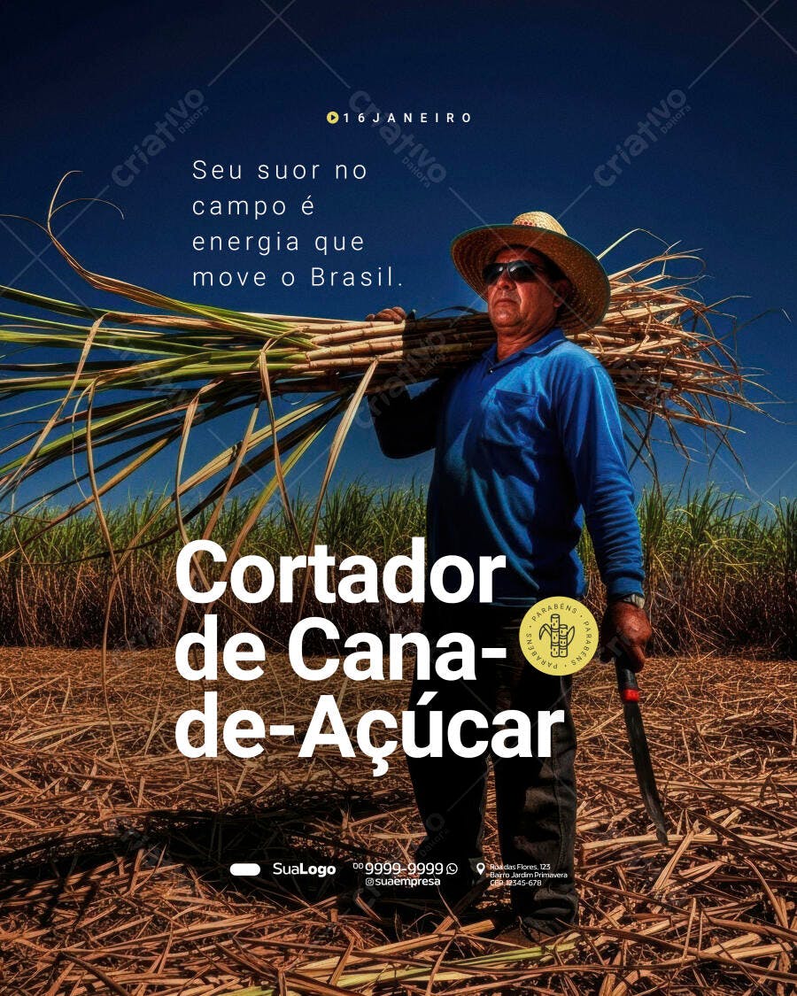 Post Instagram Cortador de Cana-de-Açúcar PSD Editável