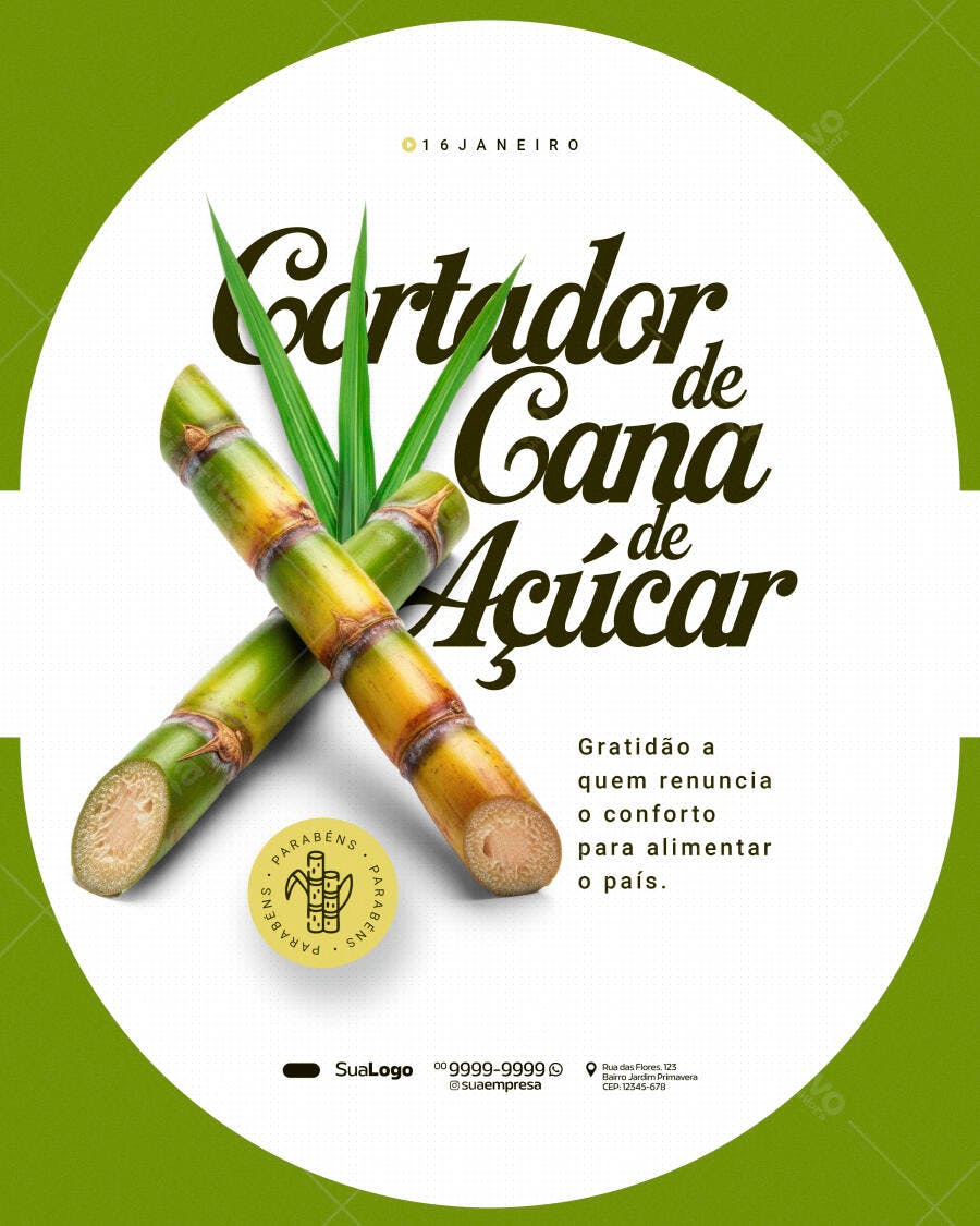 Post Instagram Dia do Cortador de Cana de Açúcar PSD Editável