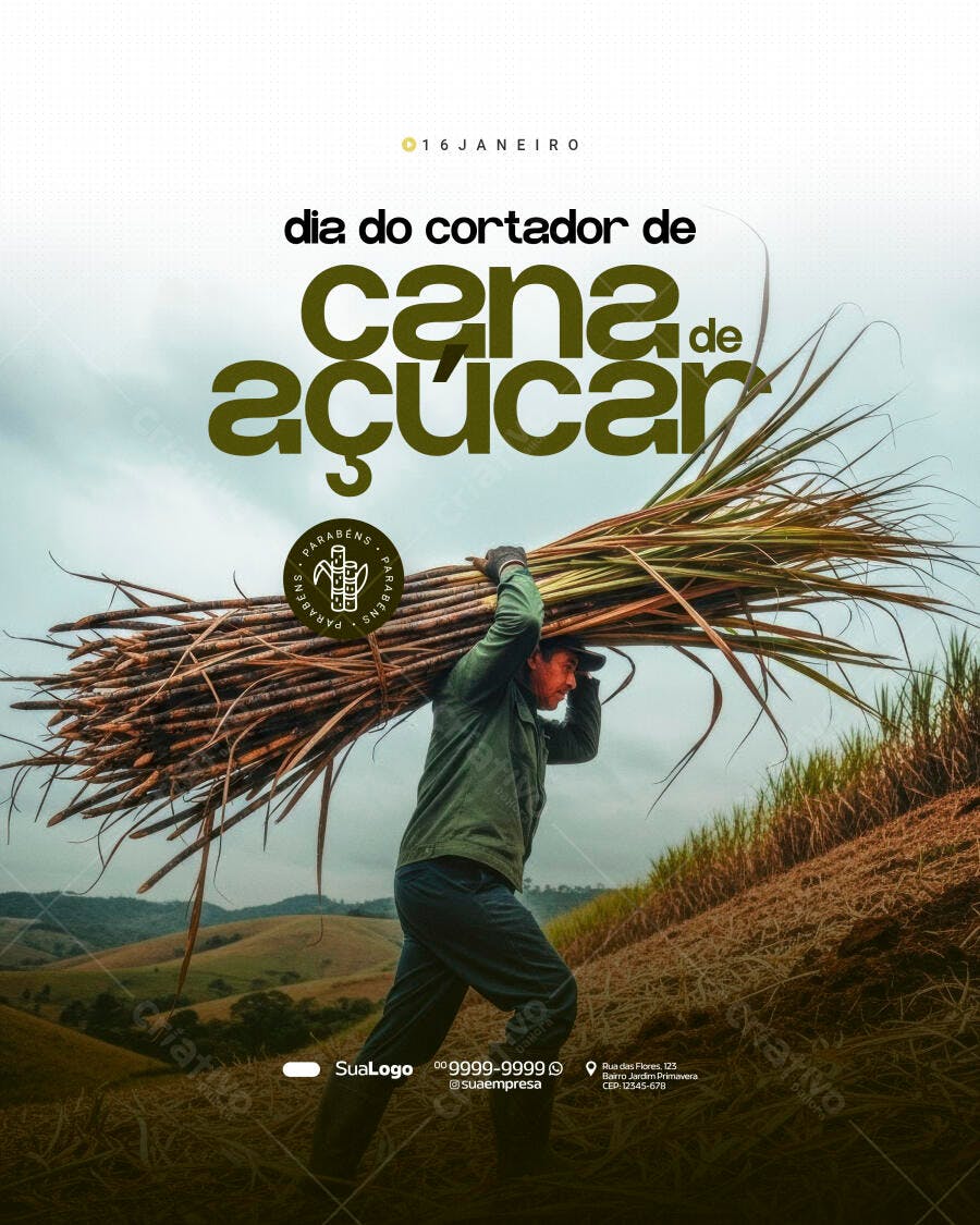 Post Dia do Cortador de Cana 16 de Janeiro PSD Editável