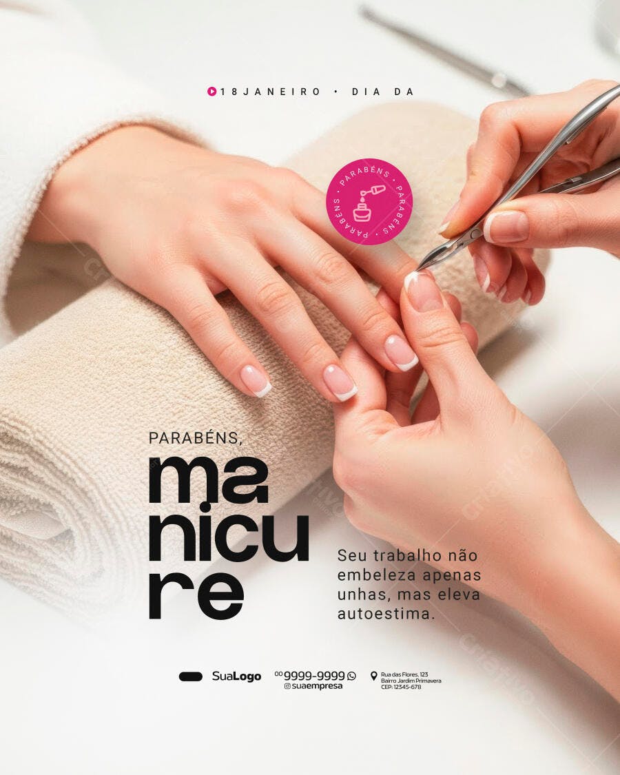 Post Instagram Dia da Manicure Salão de Beleza PSD Editável