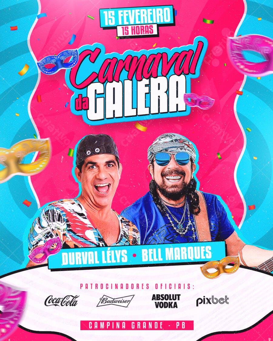Flyer Carnaval da Galera Fevereiro PSD Editável