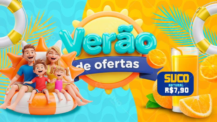 Banner Verão Ofertas Sucos Naturais PSD Editável