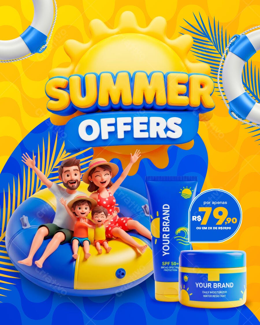 Post Instagram Verão Família Protetor Solar PSD Editável