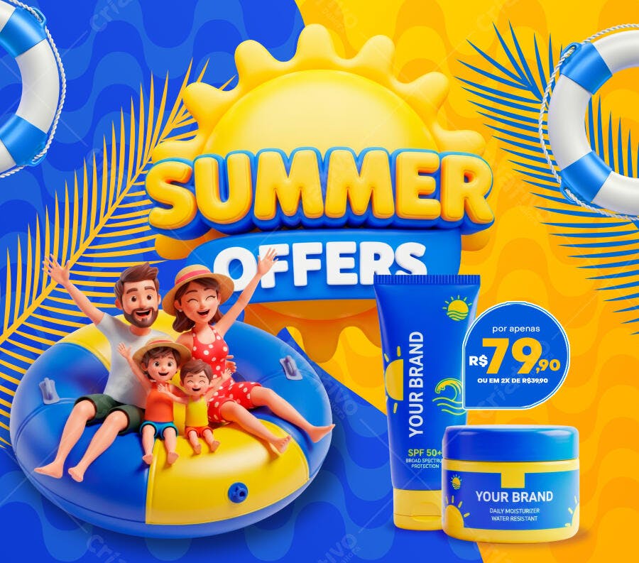 Post Instagram Verão Família Ofertas PSD Editável