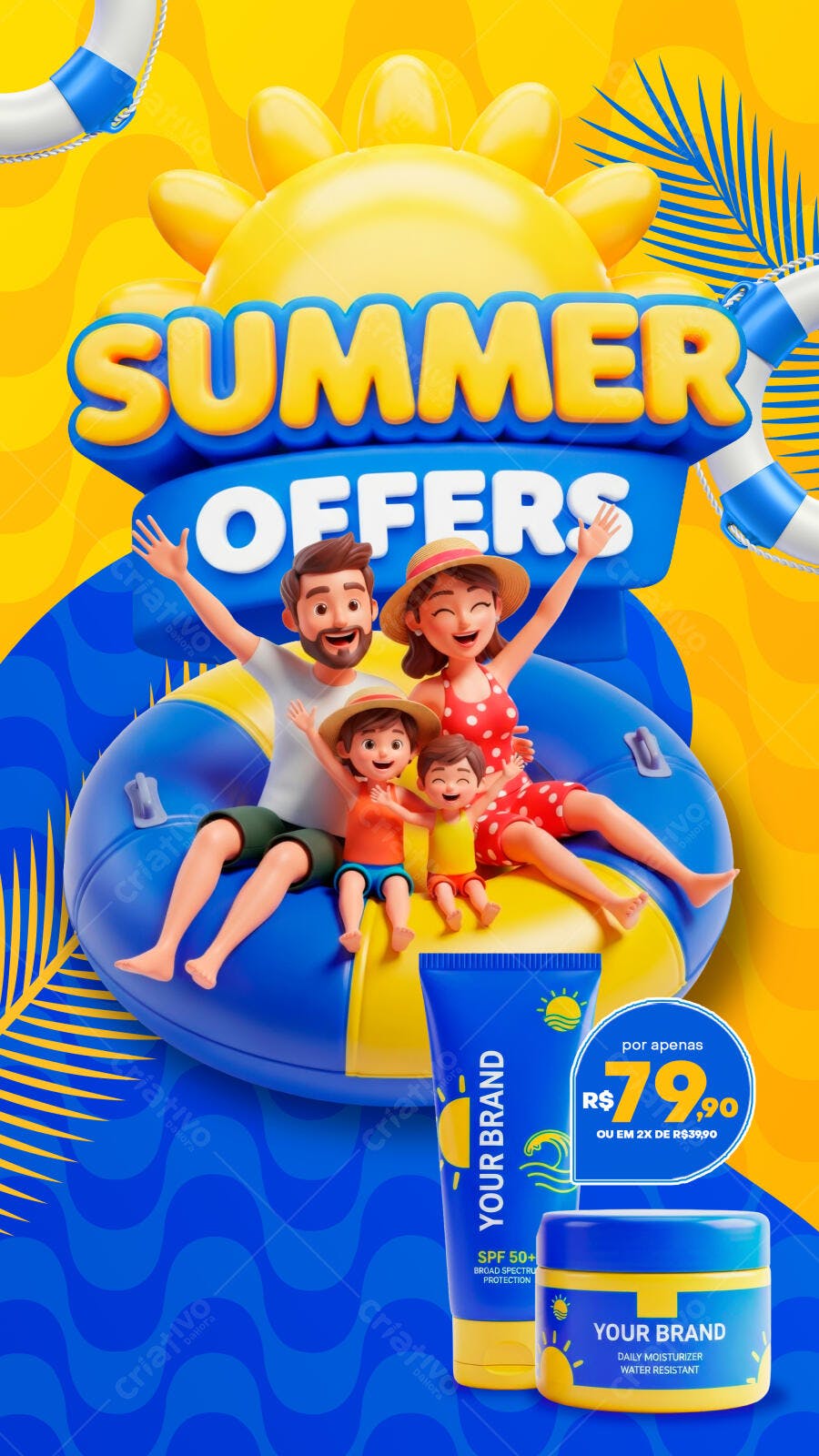 Post Instagram Verão Ofertas Família PSD Editável