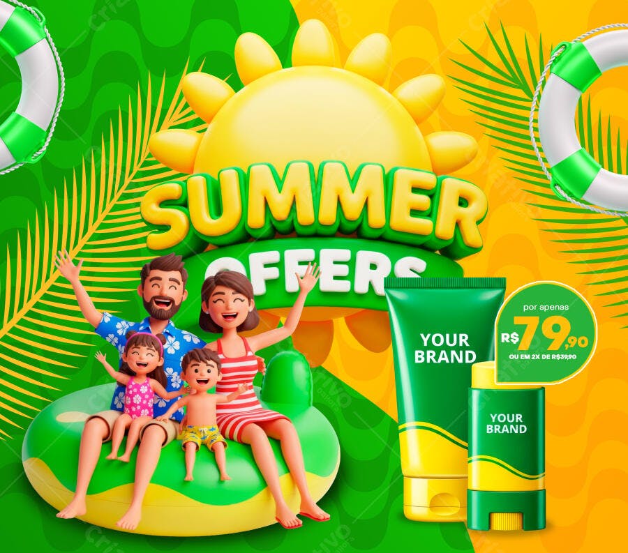 Flyer Verão Família Promoção Produtos PSD Editável