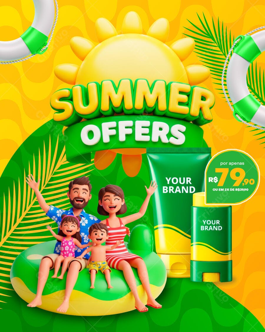 Post Instagram Verão Família Promoção PSD Editável