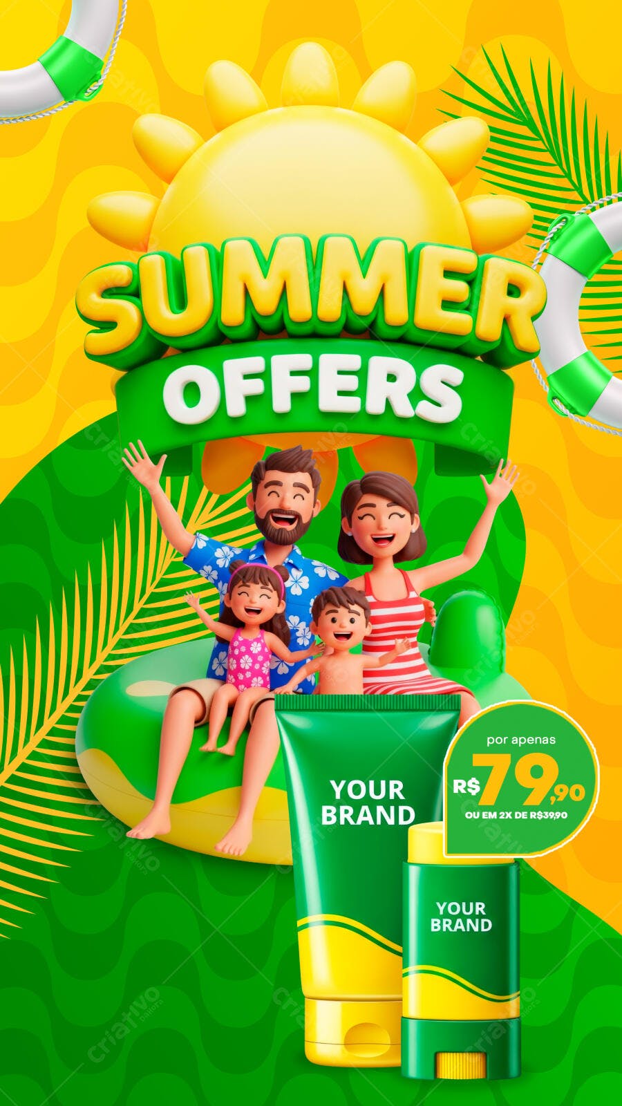 Post Instagram Verão Ofertas Família Protetor Solar PSD Editável