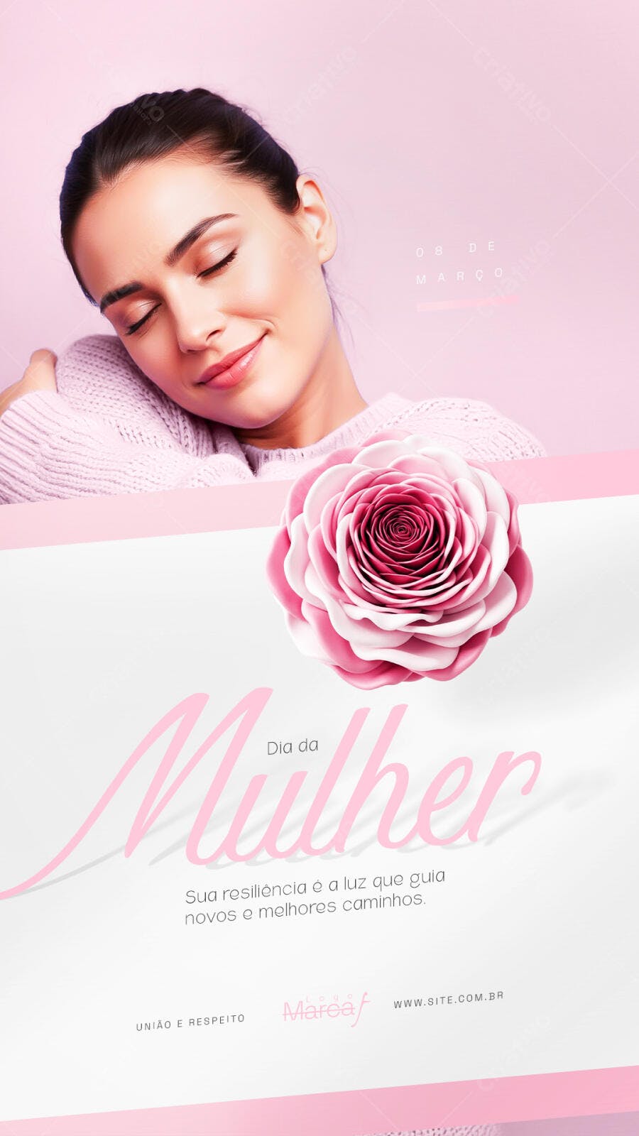 Story Dia da Mulher 8 de Março Rosa PSD Editável