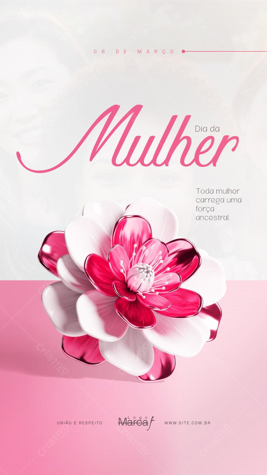 Story Dia da Mulher 8 de Março Flores Rosas PSD Editável