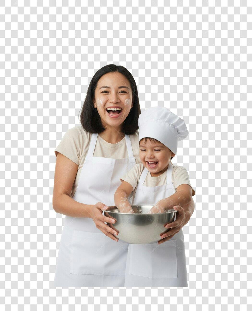Foto Recortada Mãe e Filho Cozinheiros Felizes PNG Fundo Transparente