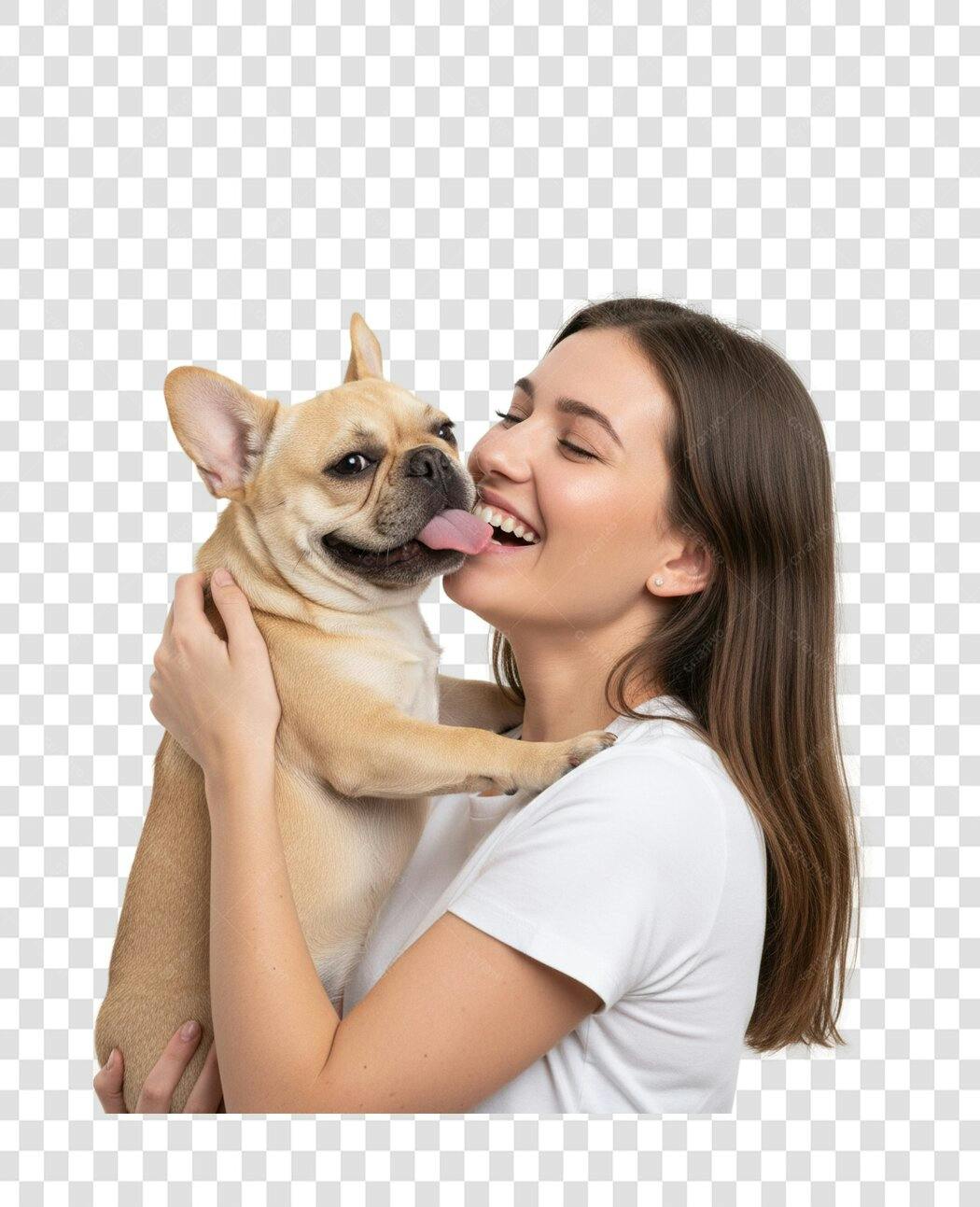 Foto Recortada Mulher Sorrindo Cachorro Lambendo PNG Fundo Transparente