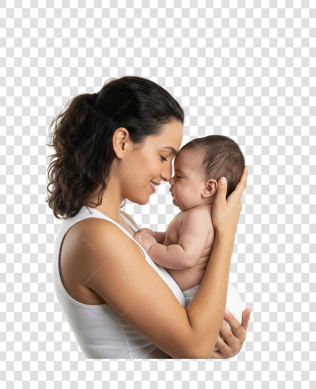 Foto Recortada Mãe e Bebê Recém-Nascido Carinho PNG Fundo Transparente