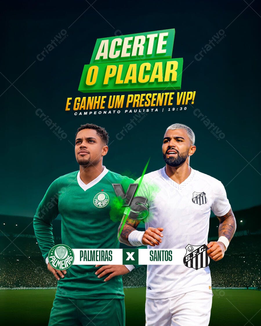 Post Instagram Acerto de Placar Futebol Palmeiras Santos PSD Editável