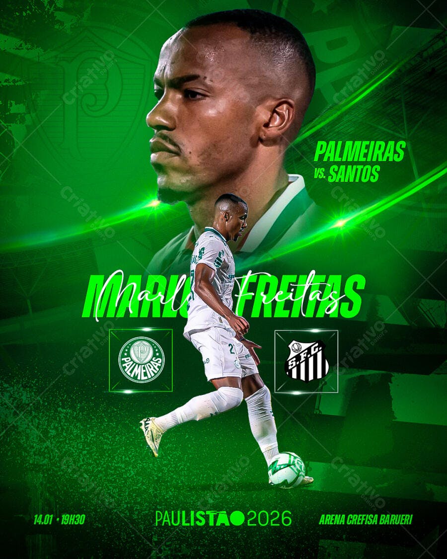 Post Instagram Futebol Palmeiras vs Santos PSD Editável