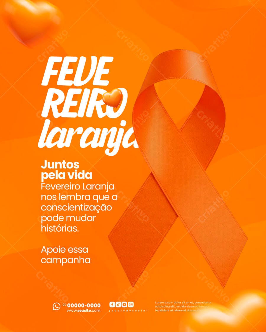 Post Instagram Fevereiro Laranja Campanha Saúde PSD Editável