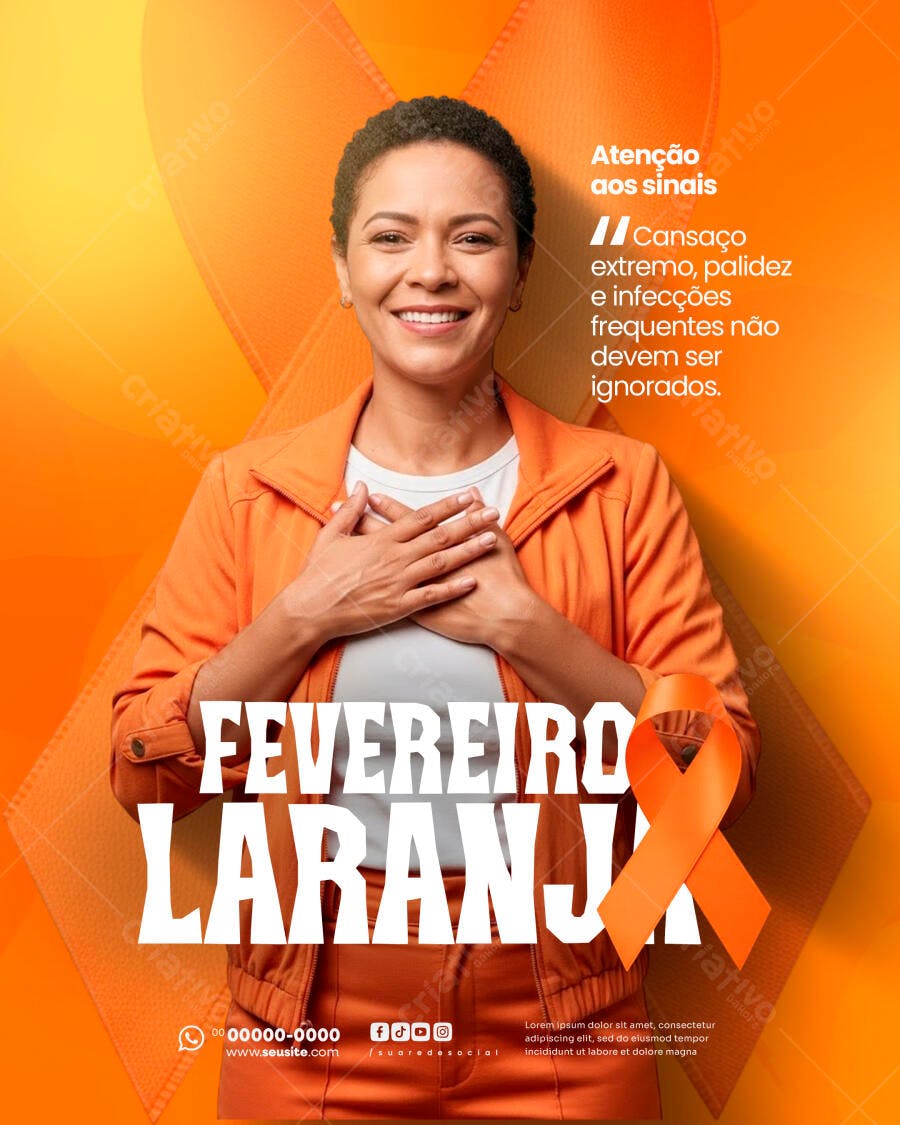 Post Fevereiro Laranja Conscientização Leucemia PSD Editável