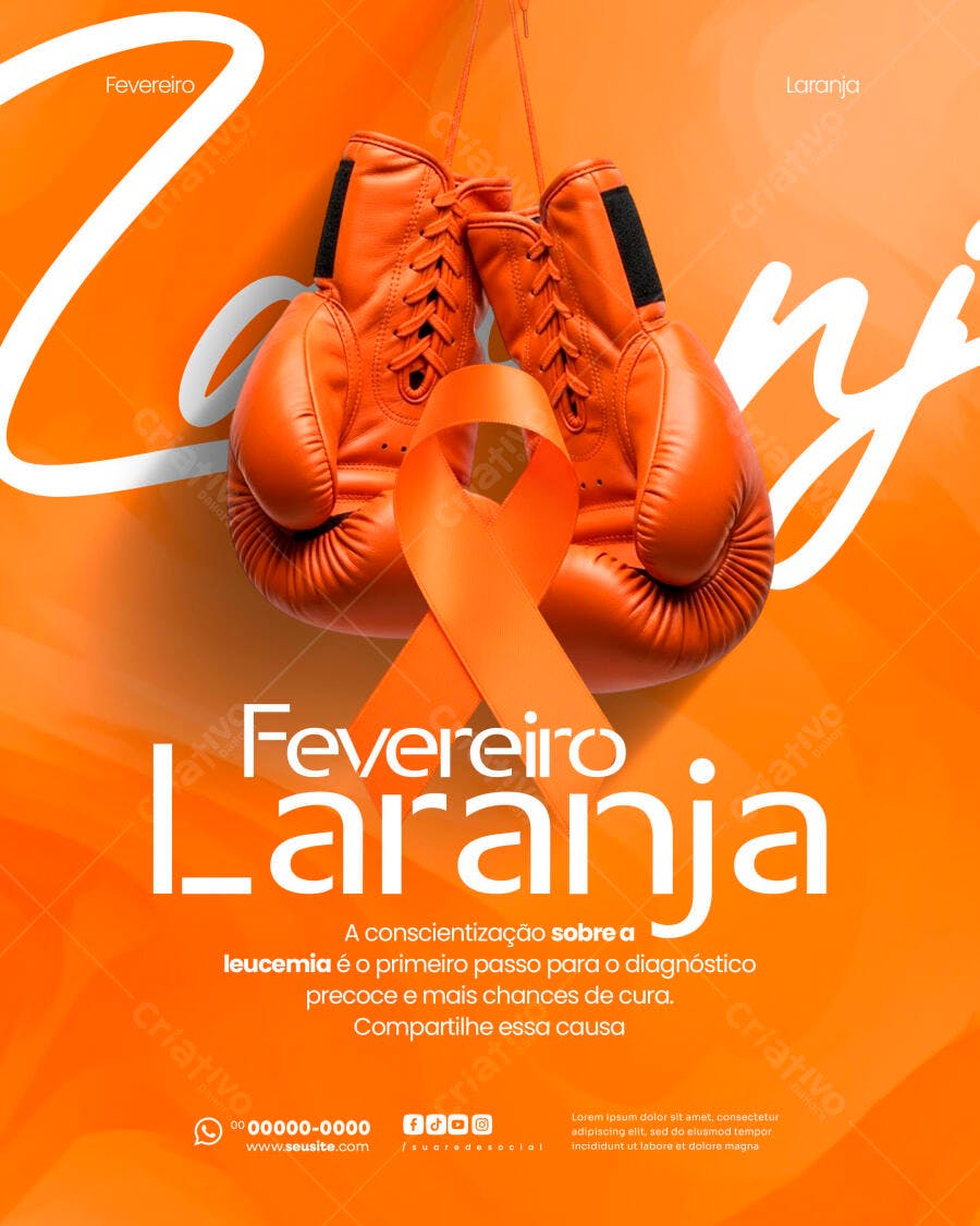 Post Fevereiro Laranja Conscientização Leucemia PSD Editável