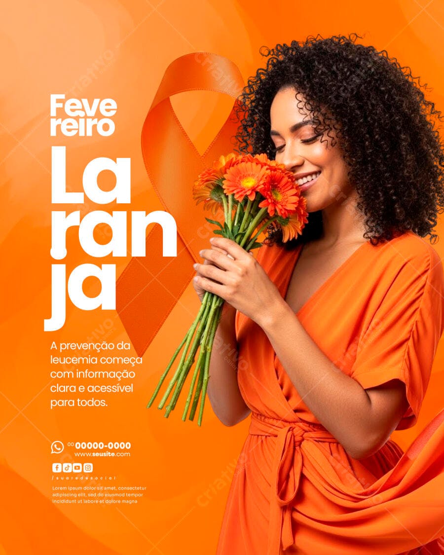 Post Fevereiro Laranja Conscientização Leucemia PSD Editável