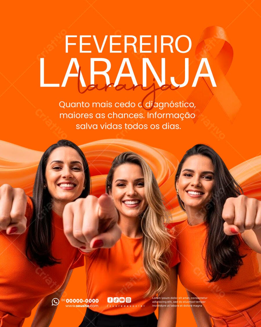Post Fevereiro Laranja Conscientização Saúde PSD Editável