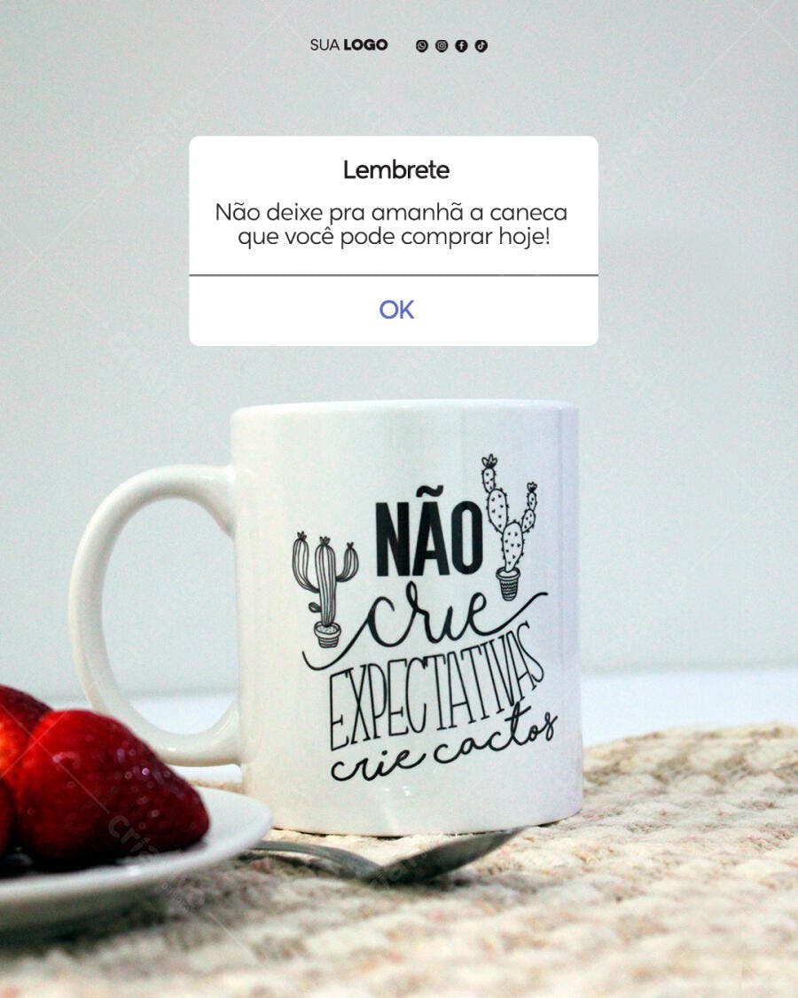 Mockup Caneca Frase Cactos PSD Editável