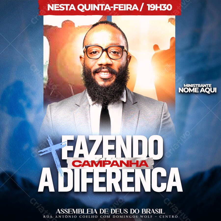 Flyer Igreja Evangélica Culto Campanha PSD Editável