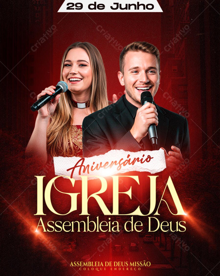 Flyer Aniversário Igreja Assembleia de Deus PSD Editável