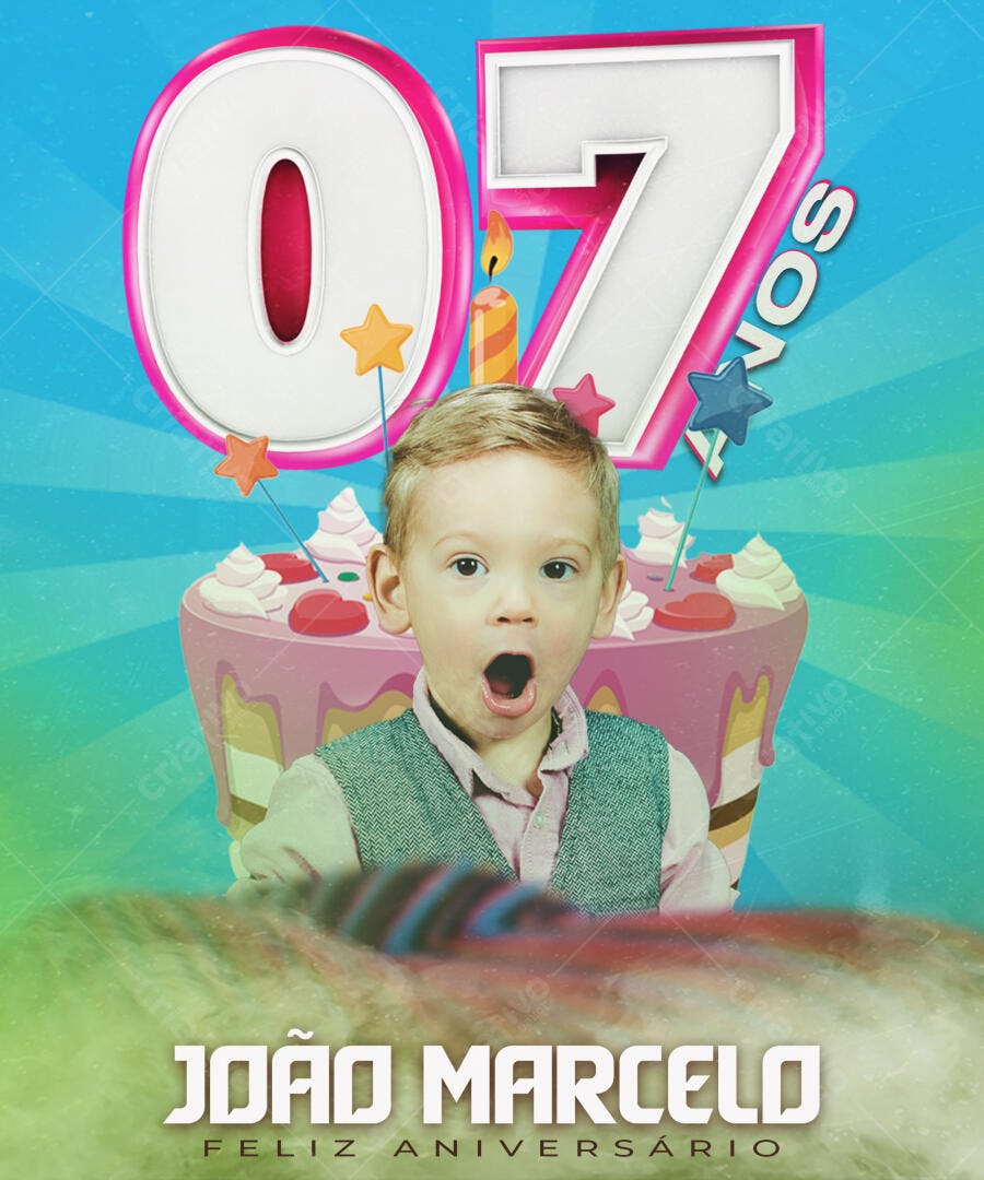 Post Aniversário Infantil 7 Anos PSD Editável