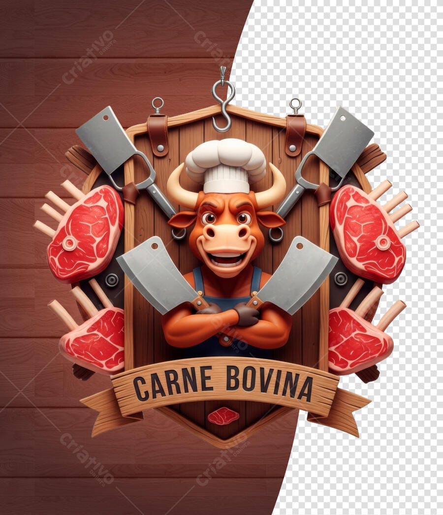 Logo Carne Bovina Açougue Churrascaria PSD Editável