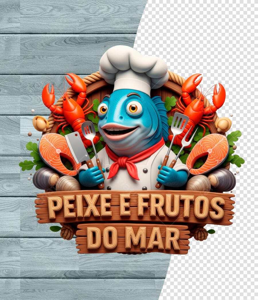 Logo Peixe e Frutos do Mar Restaurante PSD Editável