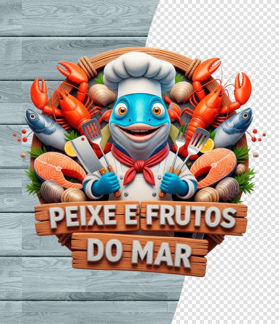 Logo Peixe e Frutos do Mar Restaurante PSD Editável