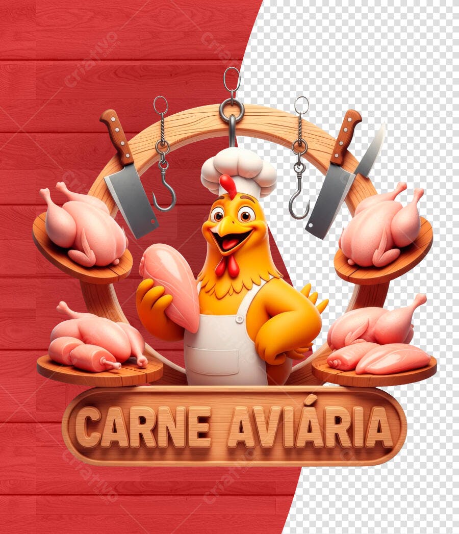 Carne Aviária Frango Açougue Ilustração 3D PSD Editável