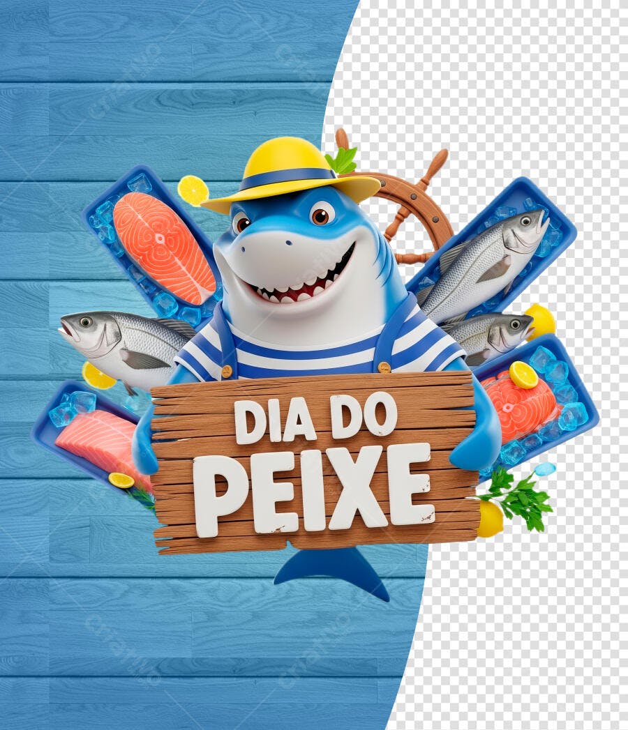 Dia do Peixe Ilustração 3D PSD Editável