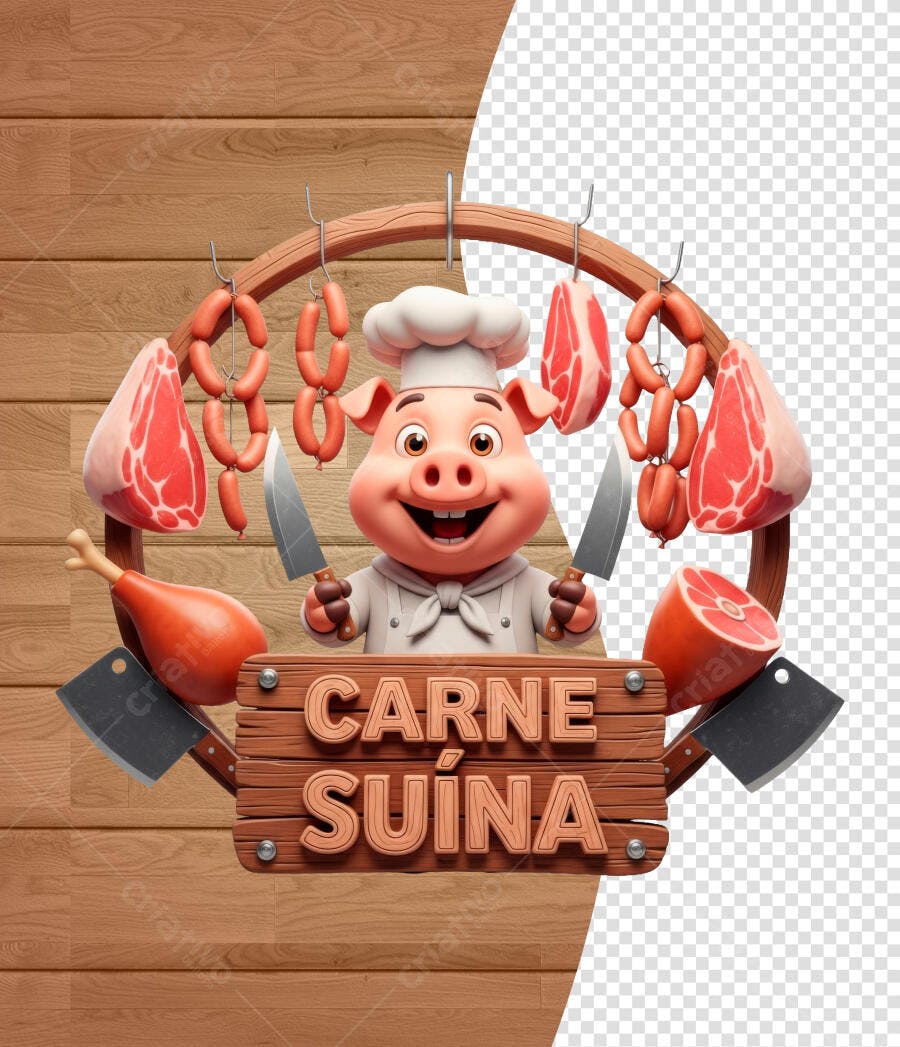 Logo Carne Suína Açougue Churrascaria PSD Editável